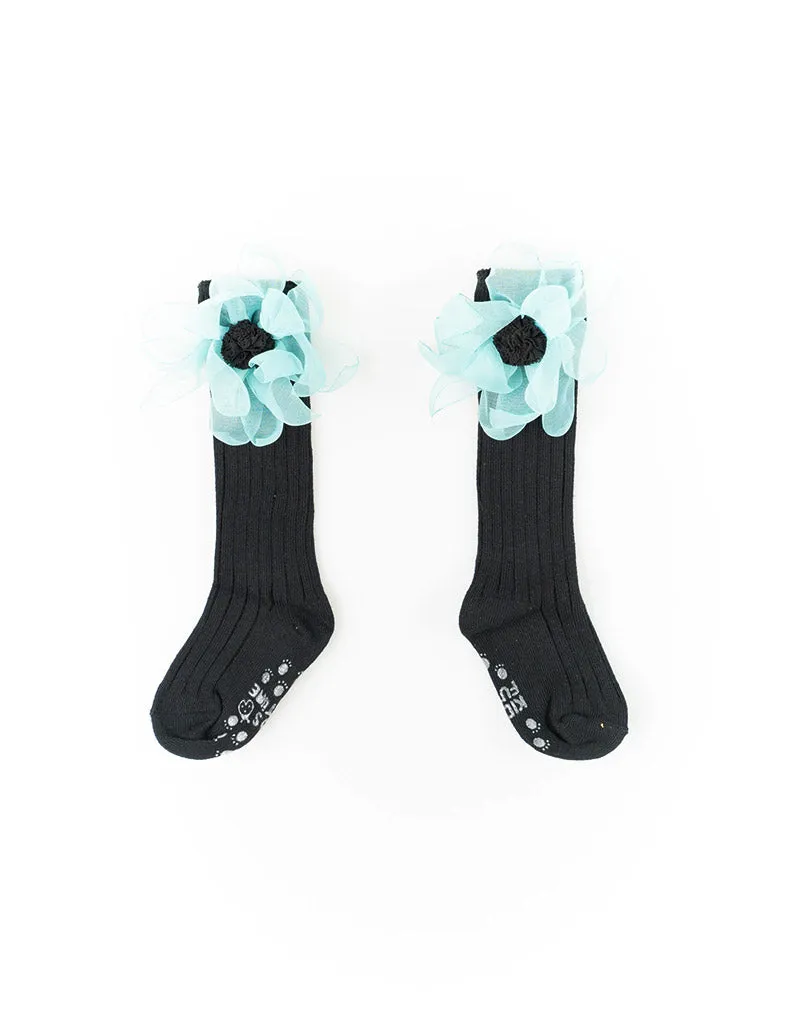 Flower Mesh Knee Socks Black