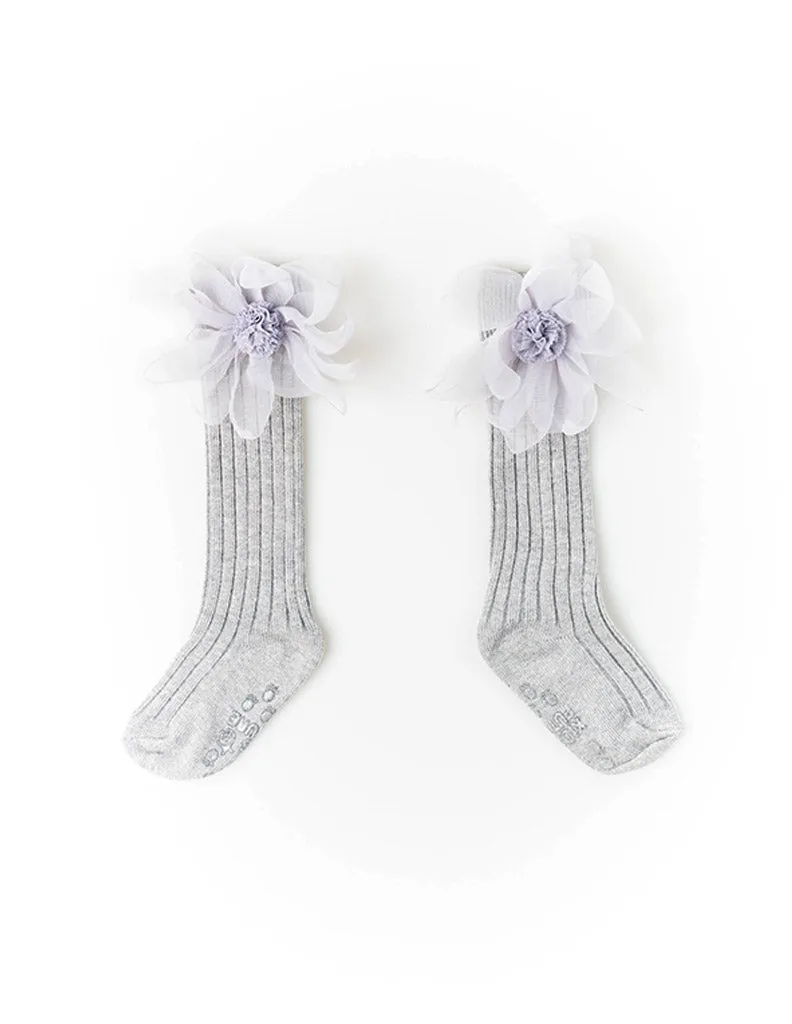 Flower Mesh Knee Socks Grey