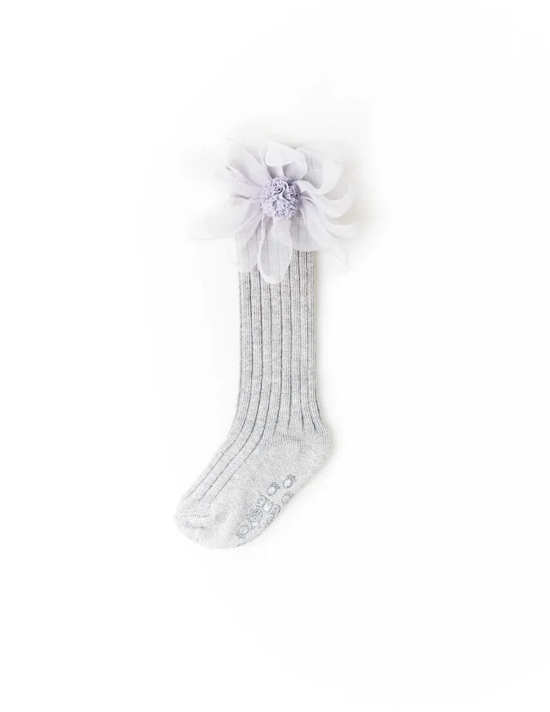 Flower Mesh Knee Socks Grey