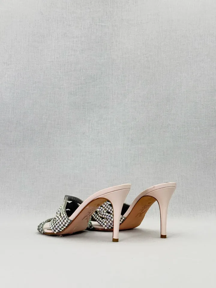 GINA Crystal Embellished Pink Mules 38.5