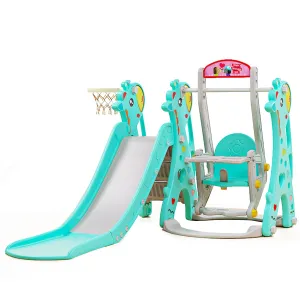 Giraffe 3 in 1 Kids Slide and Swing Set with Basketball Hoop
