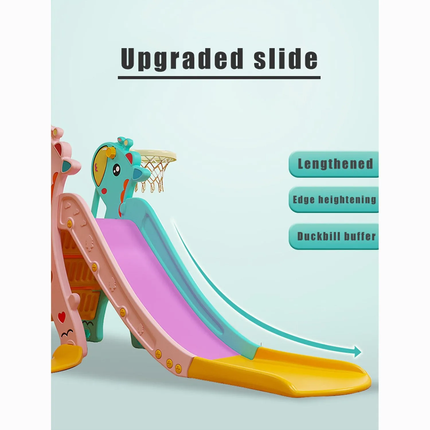 Giraffe 3 in 1 Kids Slide and Swing Set with Basketball Hoop