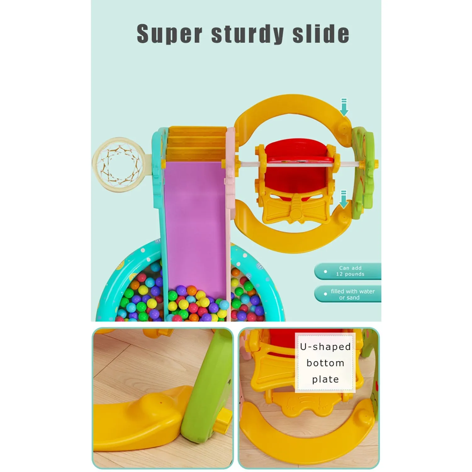 Giraffe 3 in 1 Kids Slide and Swing Set with Basketball Hoop