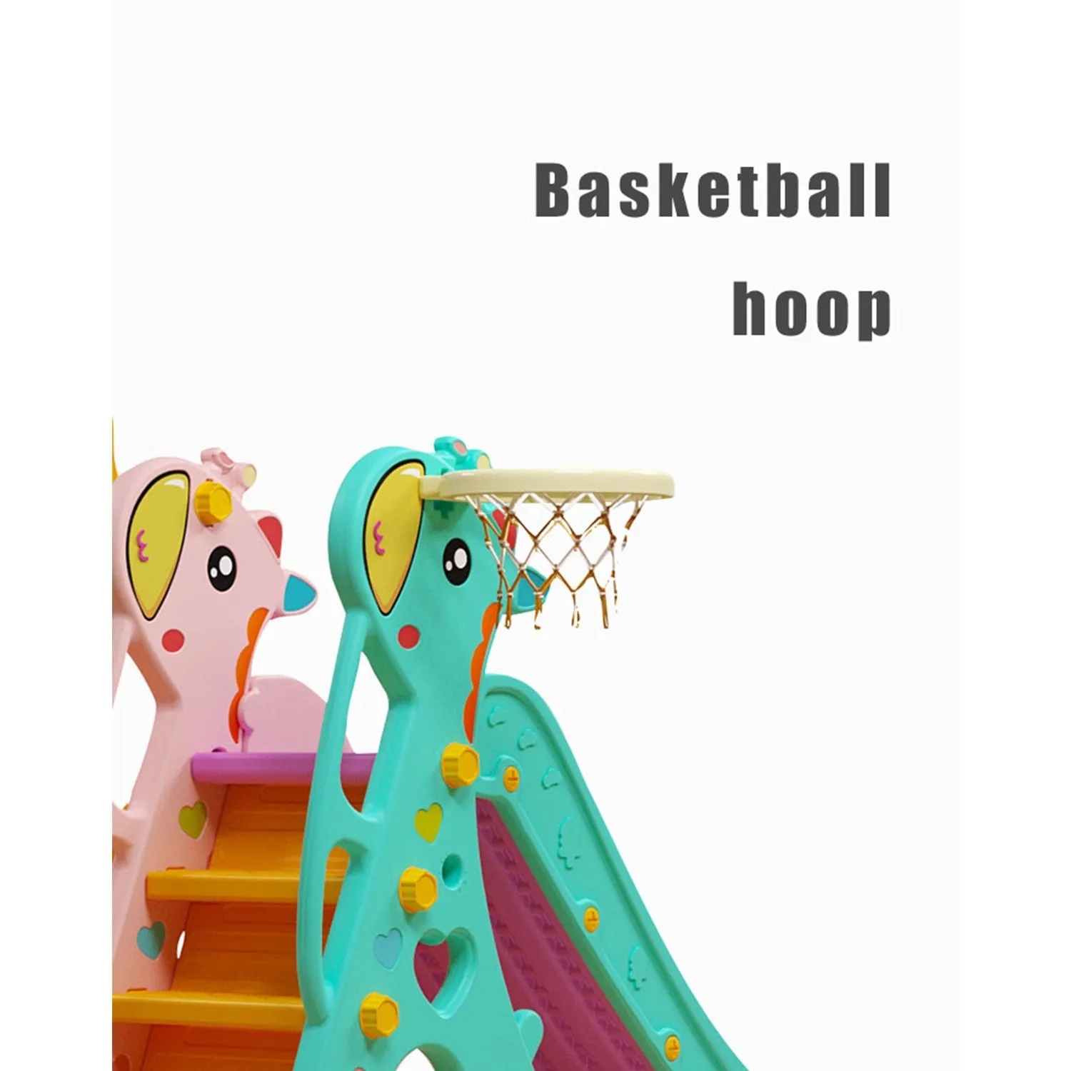 Giraffe 3 in 1 Kids Slide and Swing Set with Basketball Hoop