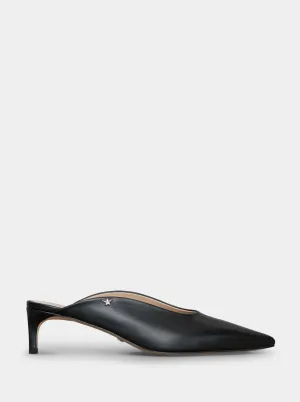 KATY BLACK LEATHER MULES SLIPPERS