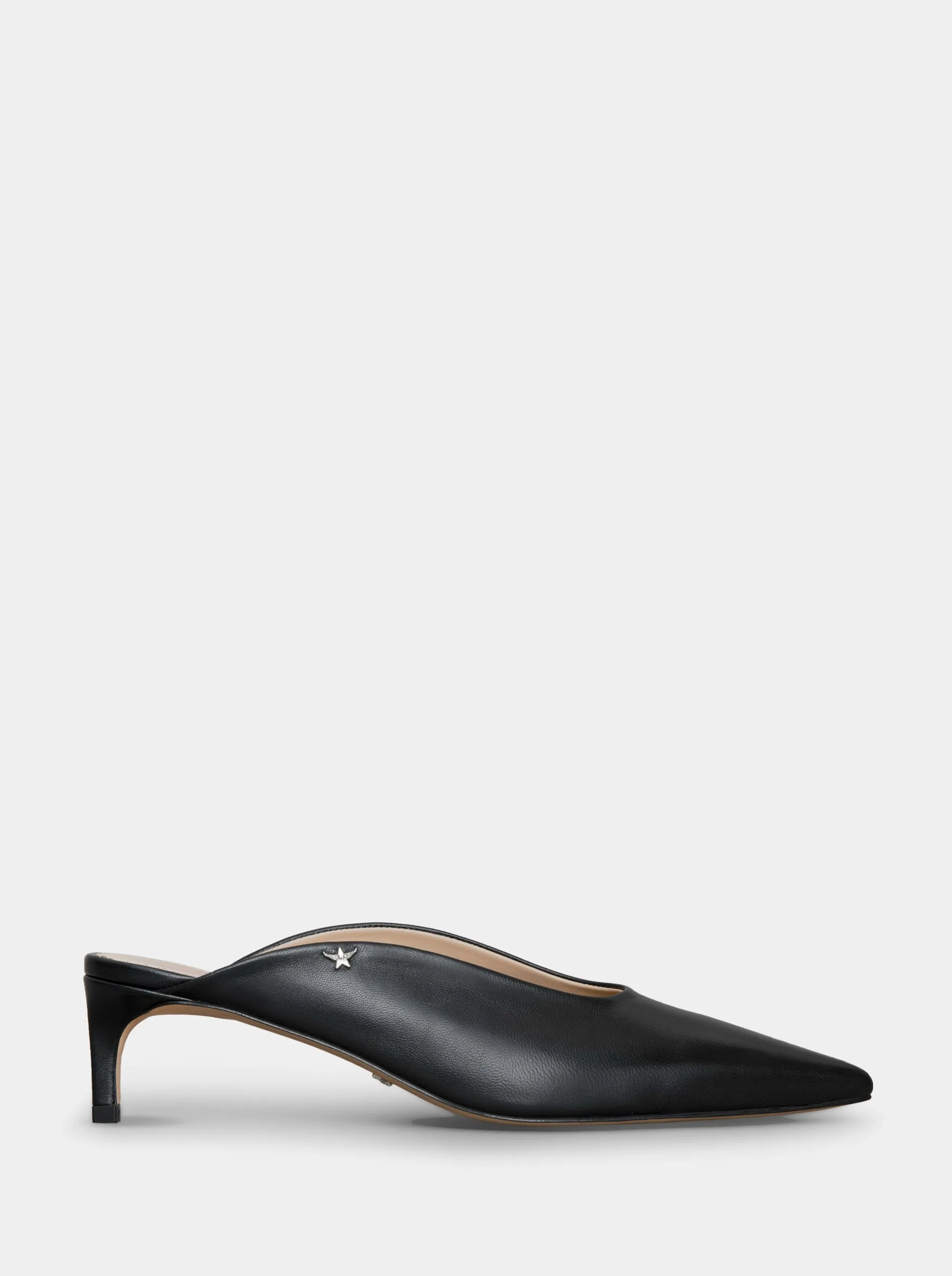 KATY BLACK LEATHER MULES SLIPPERS