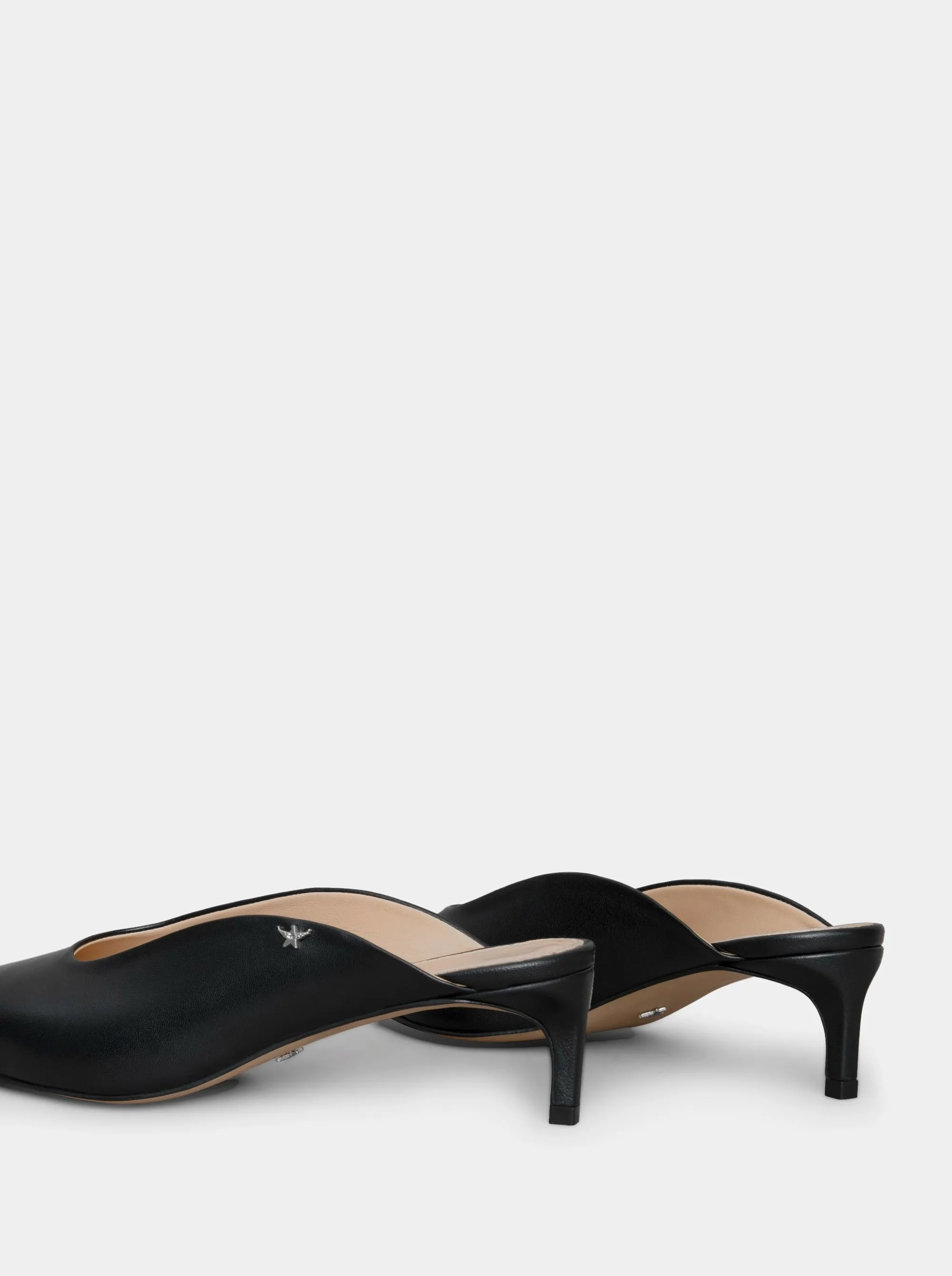 KATY BLACK LEATHER MULES SLIPPERS