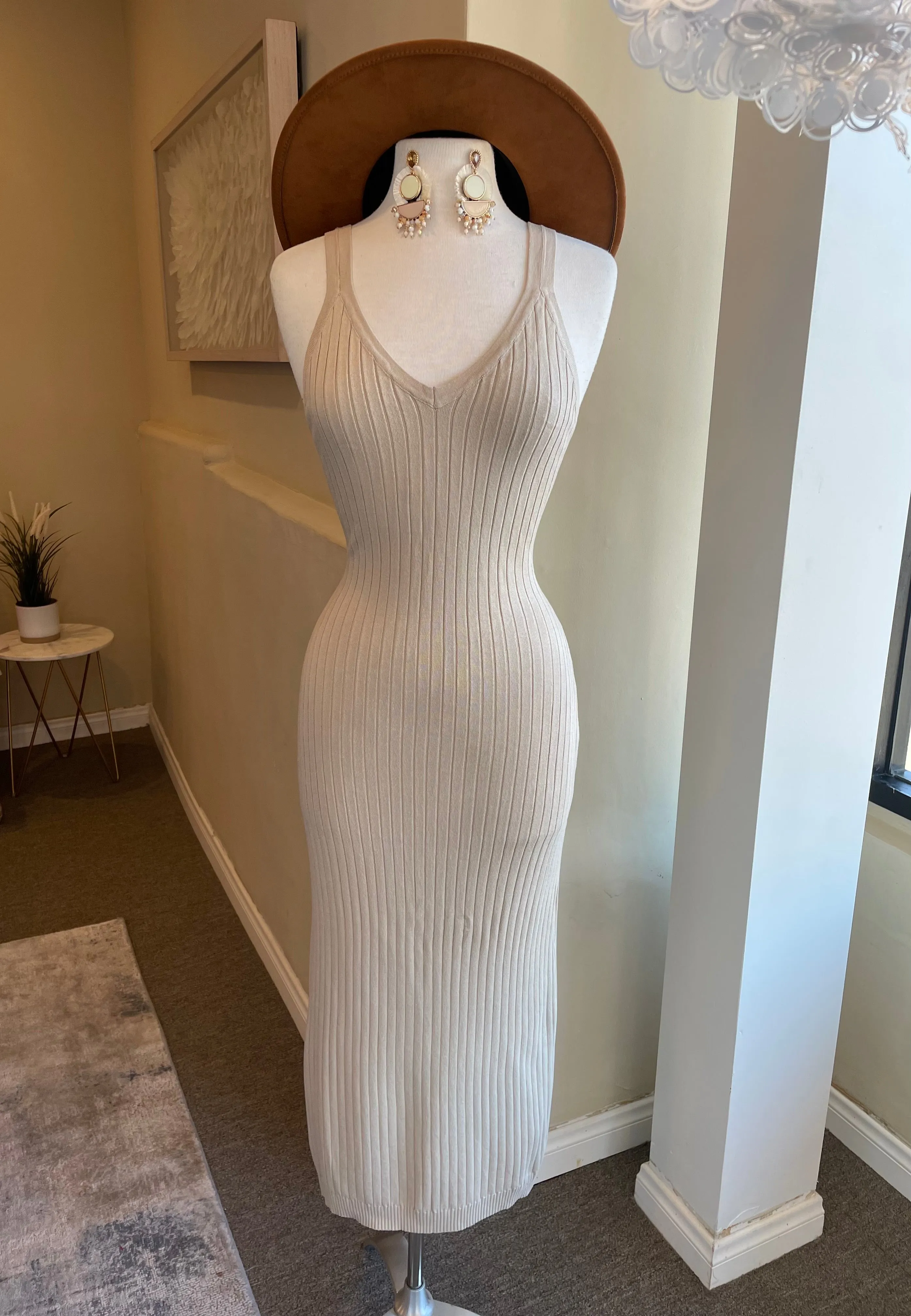 Knit Rib Deep V Back Sleeveless Dress