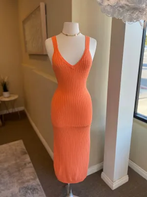 Knit Rib Deep V Back Sleeveless Dress