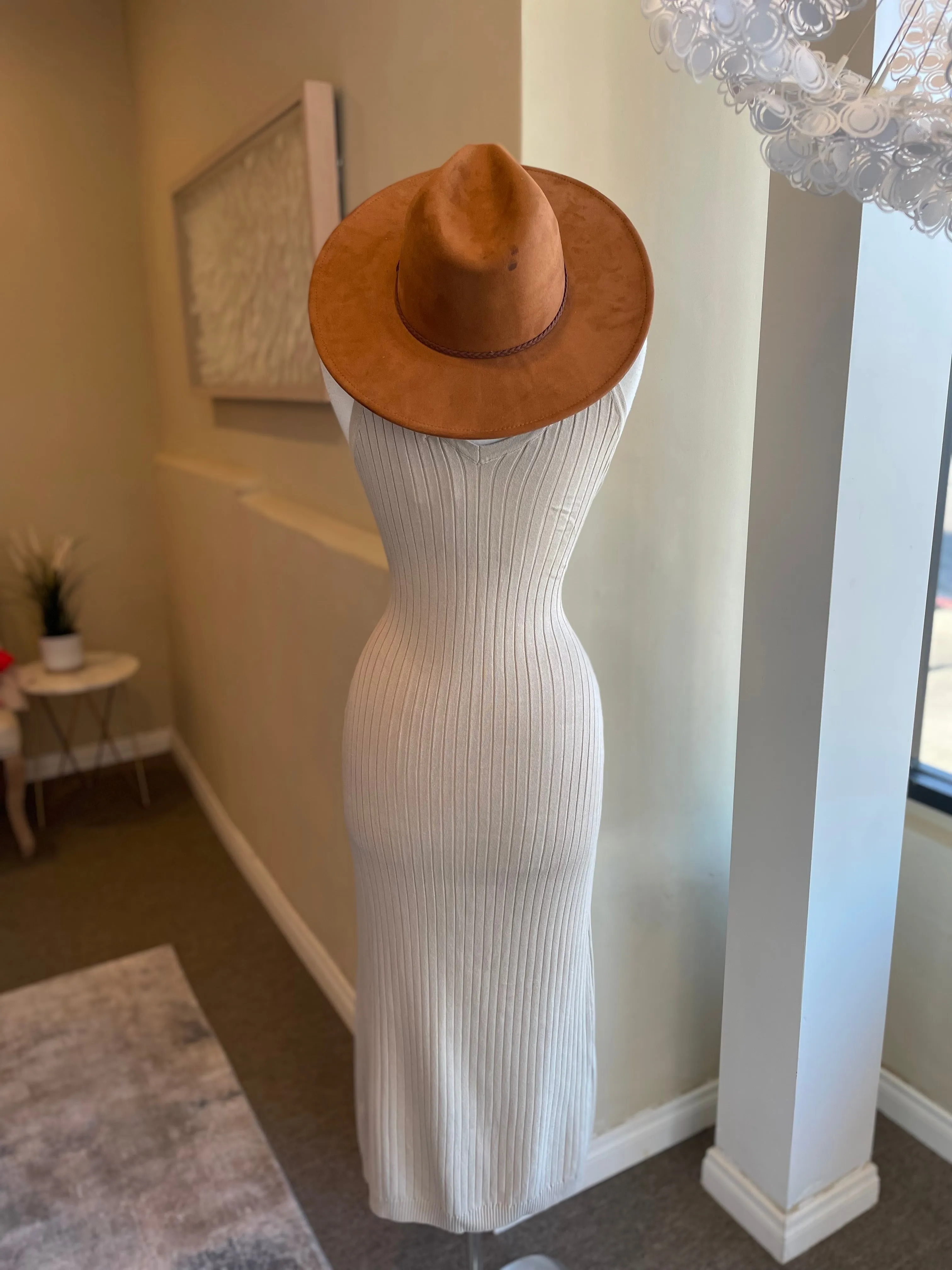 Knit Rib Deep V Back Sleeveless Dress