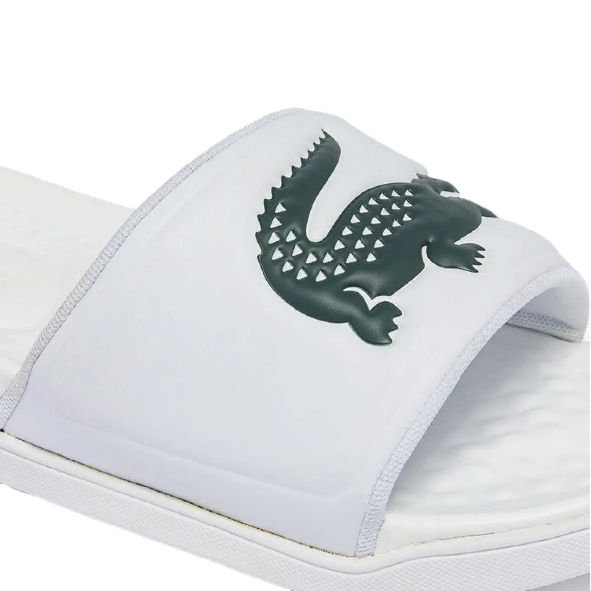 LACOSTE 7-43CMA00201R5 CROCO DUALISTE LOGO STRAP 0922 MN'S (Medium) White/Dark Green Synthetic Slide