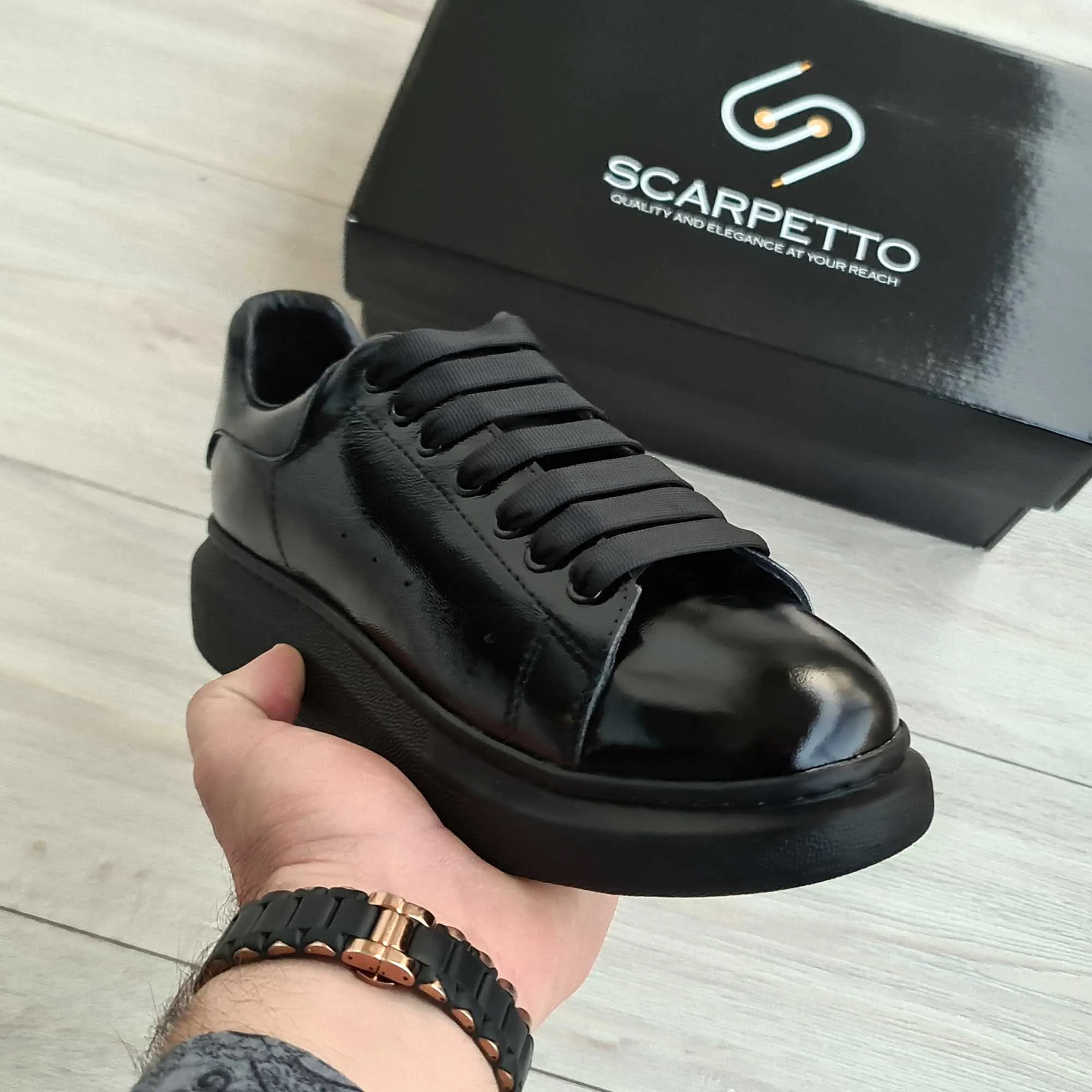 Lift Black Soft Genuine Leather Sneakers | Platform High Sole