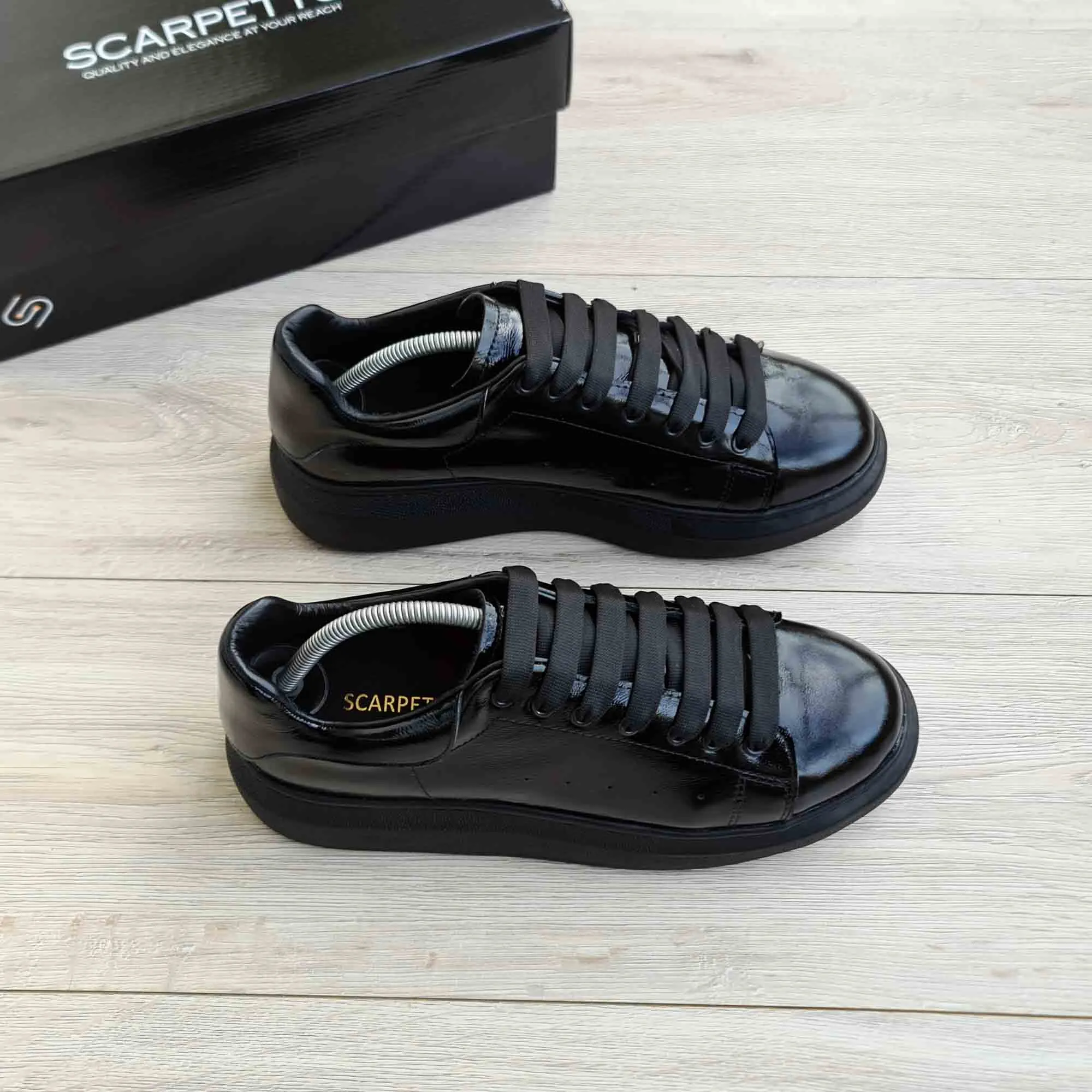 Lift Black Soft Genuine Leather Sneakers | Platform High Sole