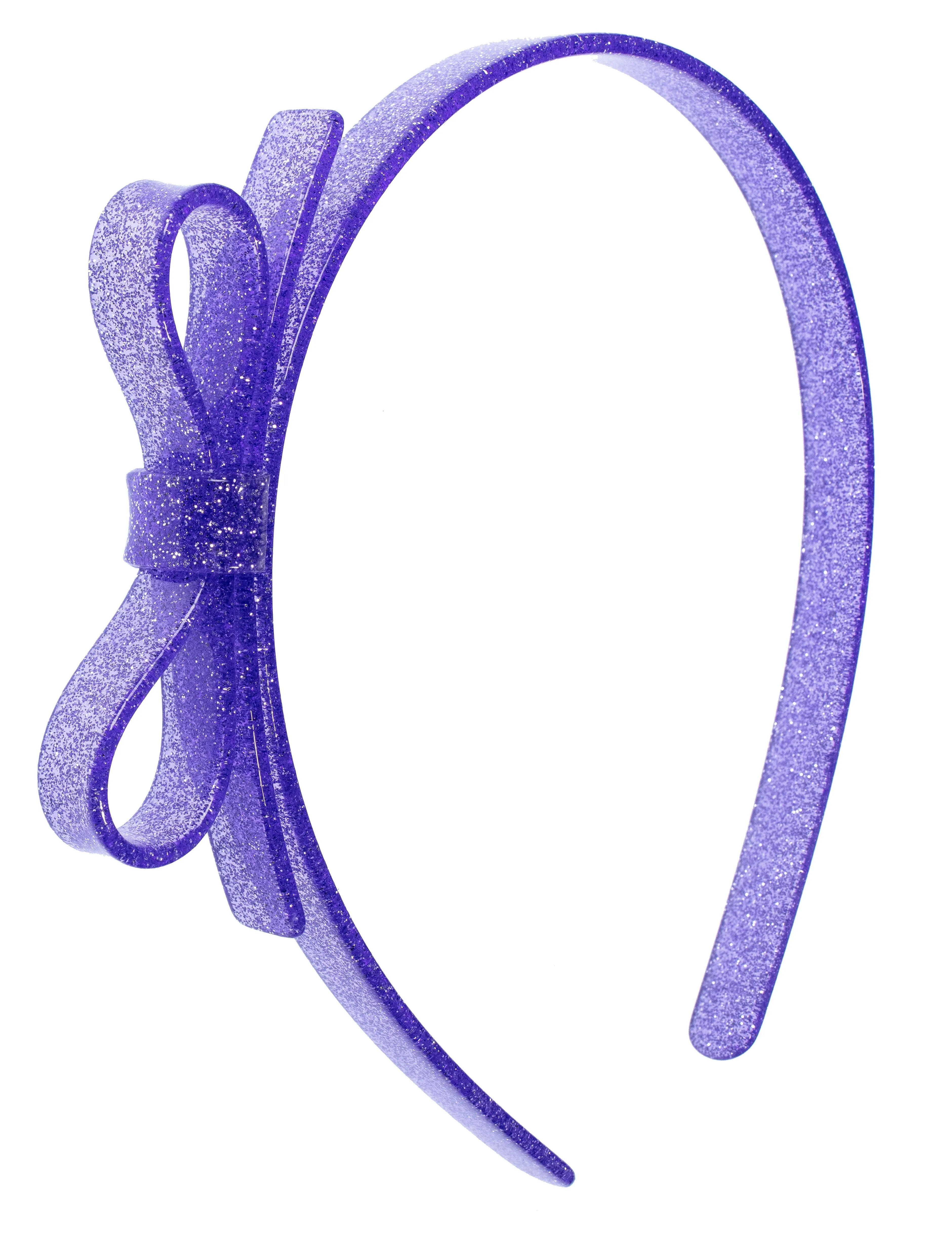 Lilies & Roses Thin Bow Headband-Purple Glitter