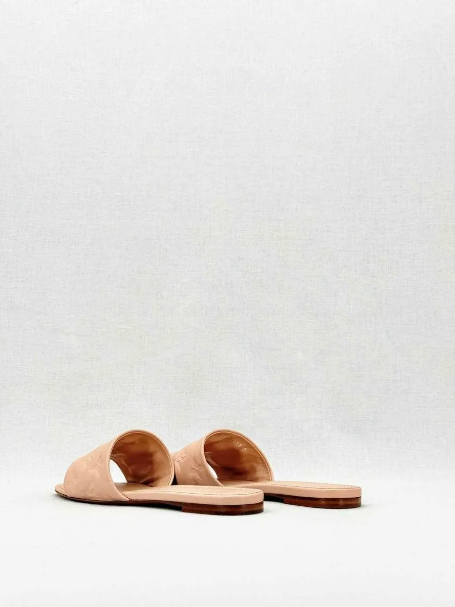 LOUIS VUITTON Revival Beige Monogram Embossed Mules 38