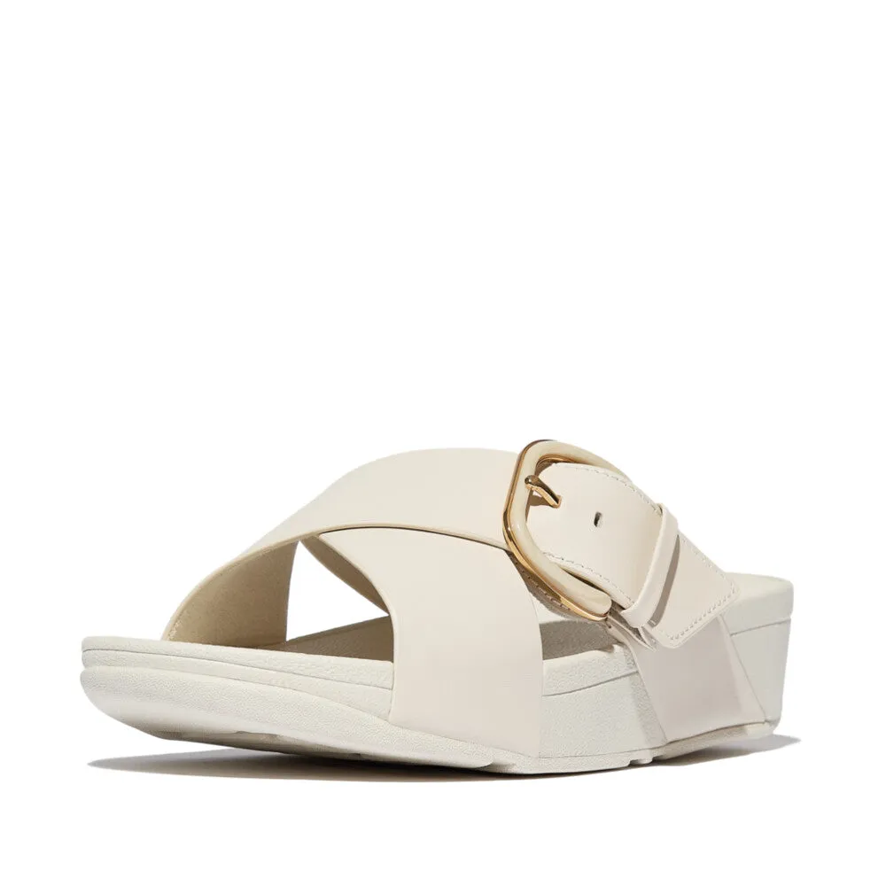 LULU Resin-Buckle Leather Cross Slides