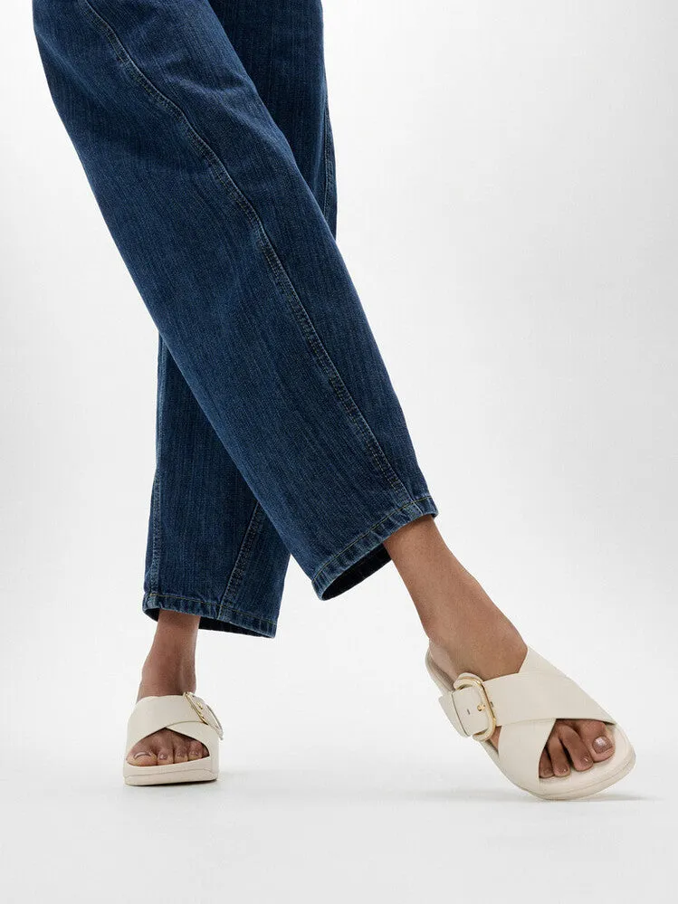 LULU Resin-Buckle Leather Cross Slides