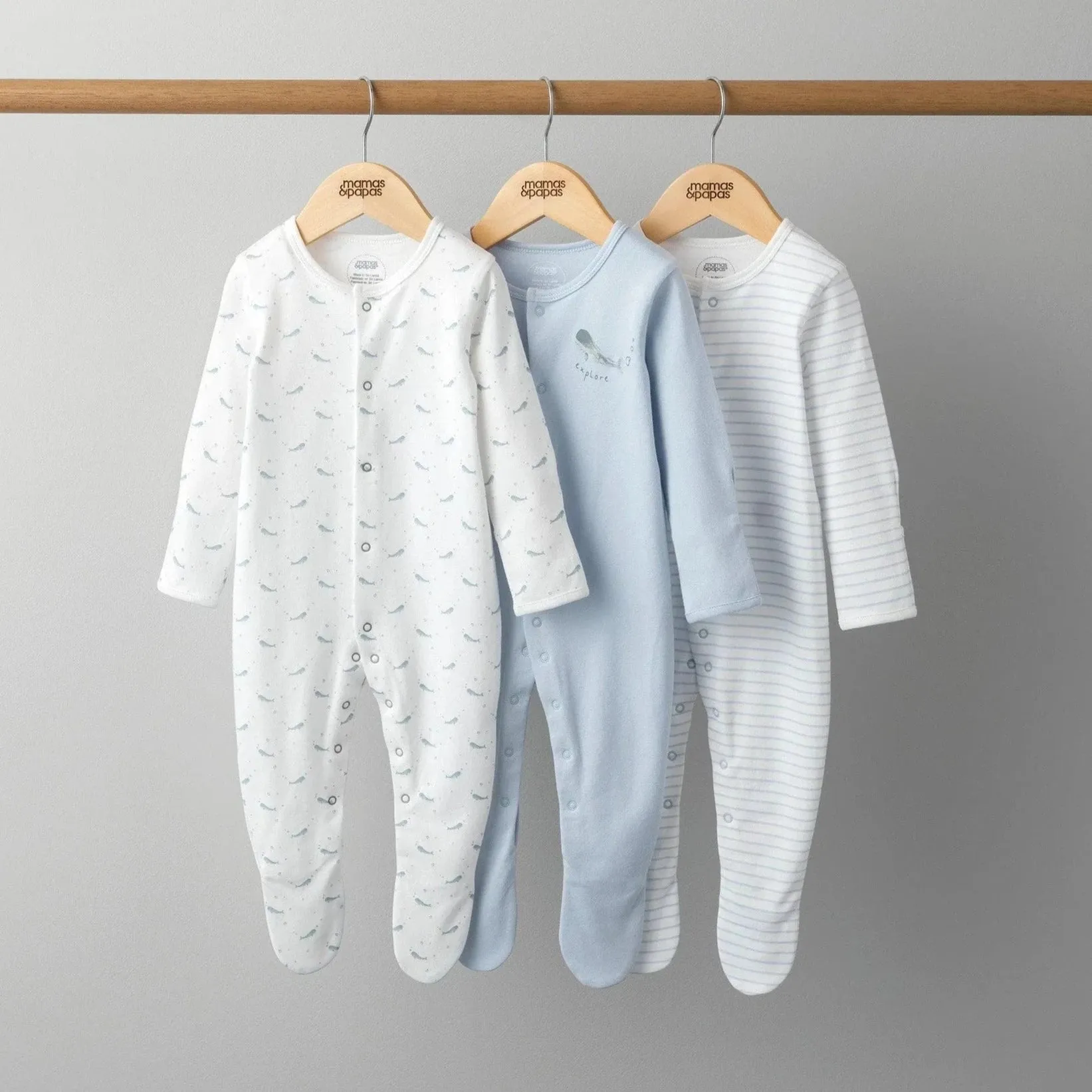 Mamas & Papas Whales Sleepsuits - 3 Pack