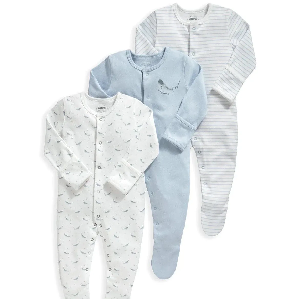 Mamas & Papas Whales Sleepsuits - 3 Pack
