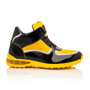 Mauri Quick in Black / White / Yellow Mens Exotic Crocodile / Patent Leather High-Top Sneakers