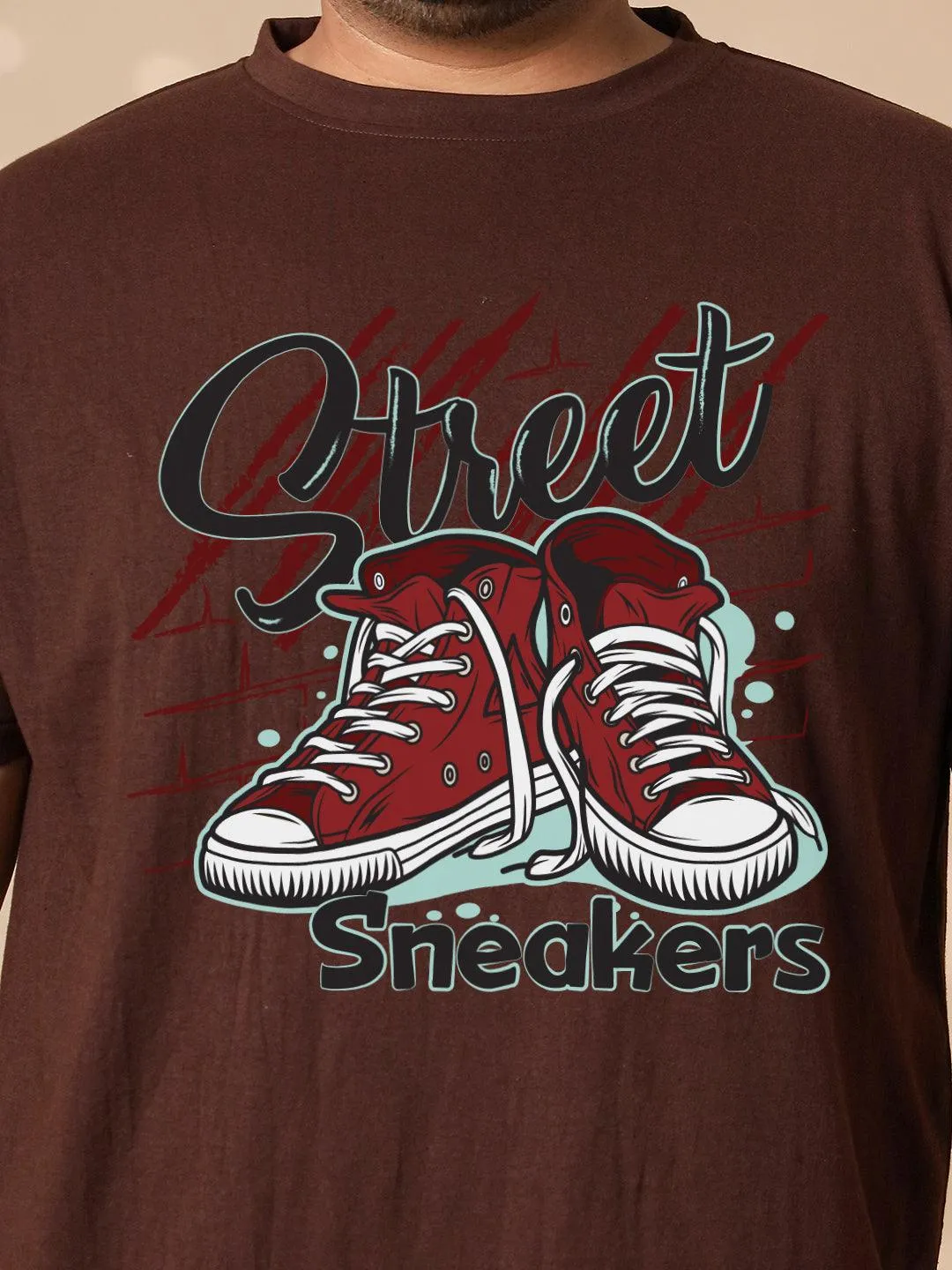 Men Plus Size Sneakers Printed Round Neck Tshirt