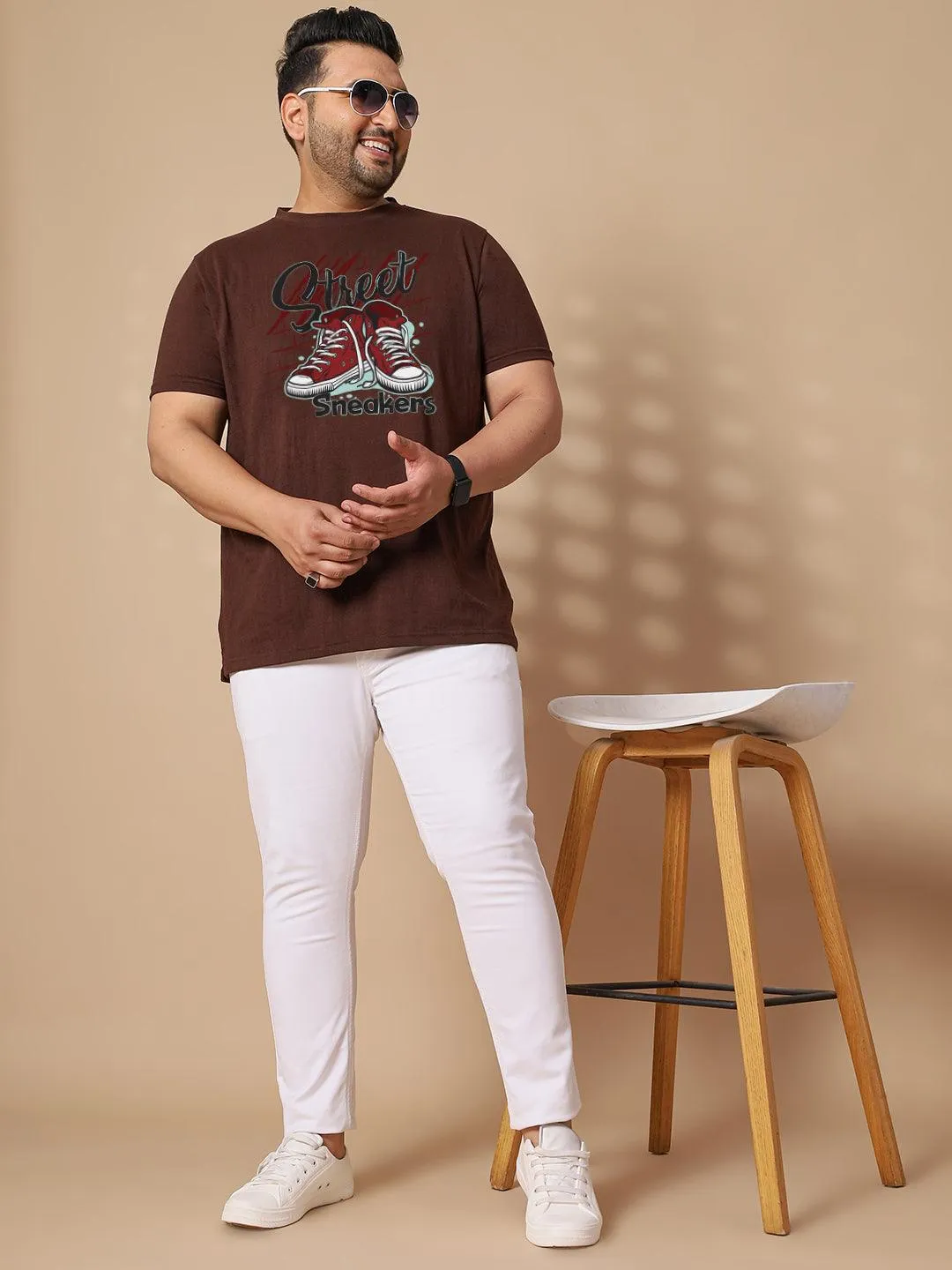 Men Plus Size Sneakers Printed Round Neck Tshirt