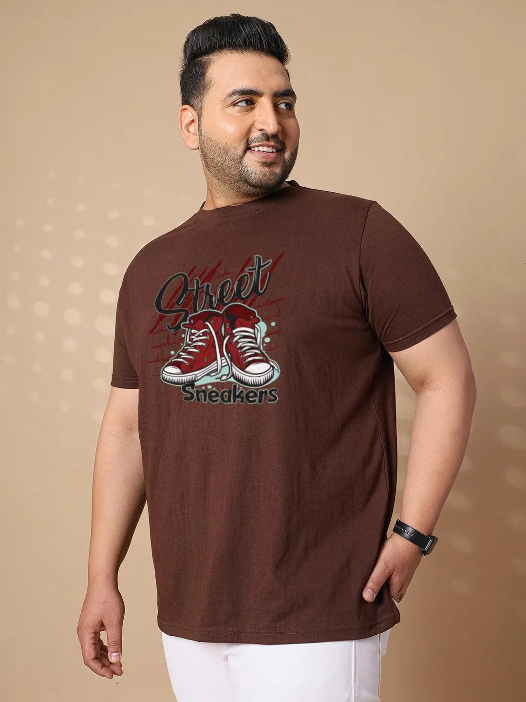 Men Plus Size Sneakers Printed Round Neck Tshirt