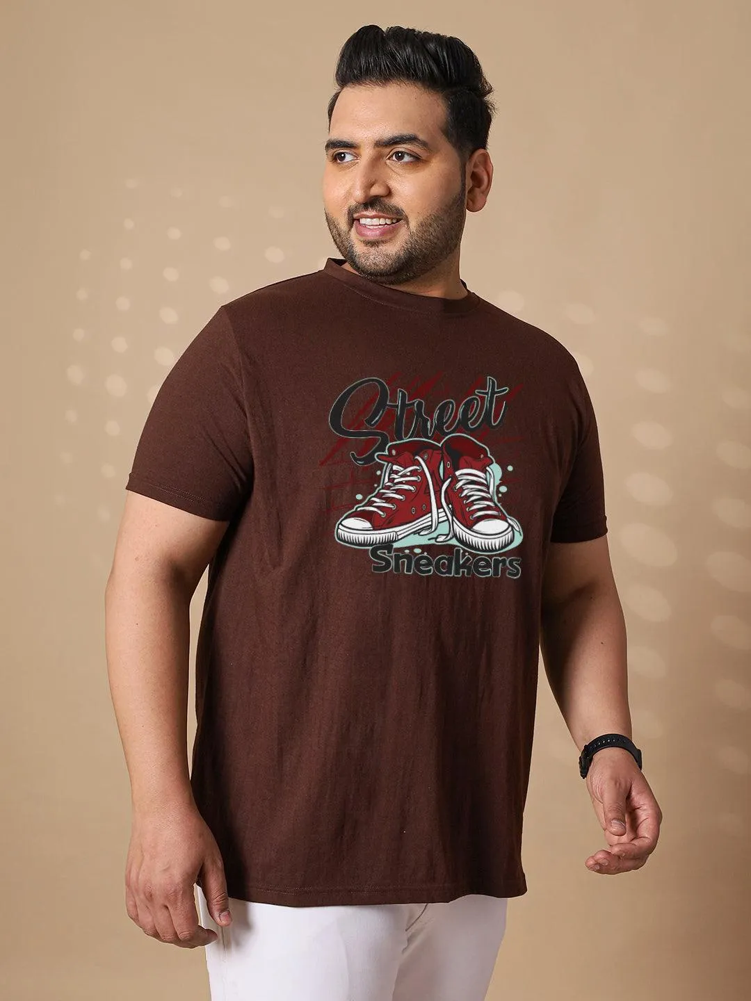 Men Plus Size Sneakers Printed Round Neck Tshirt