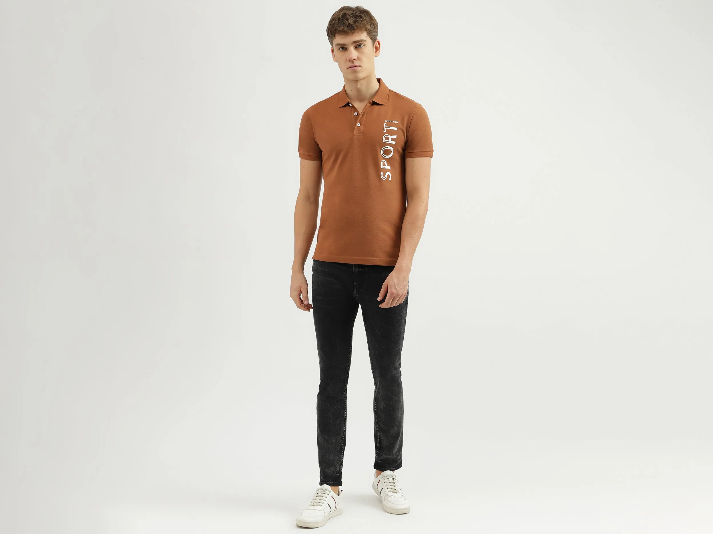 Men's Regular Fit Polo Neck Applique T-shirt