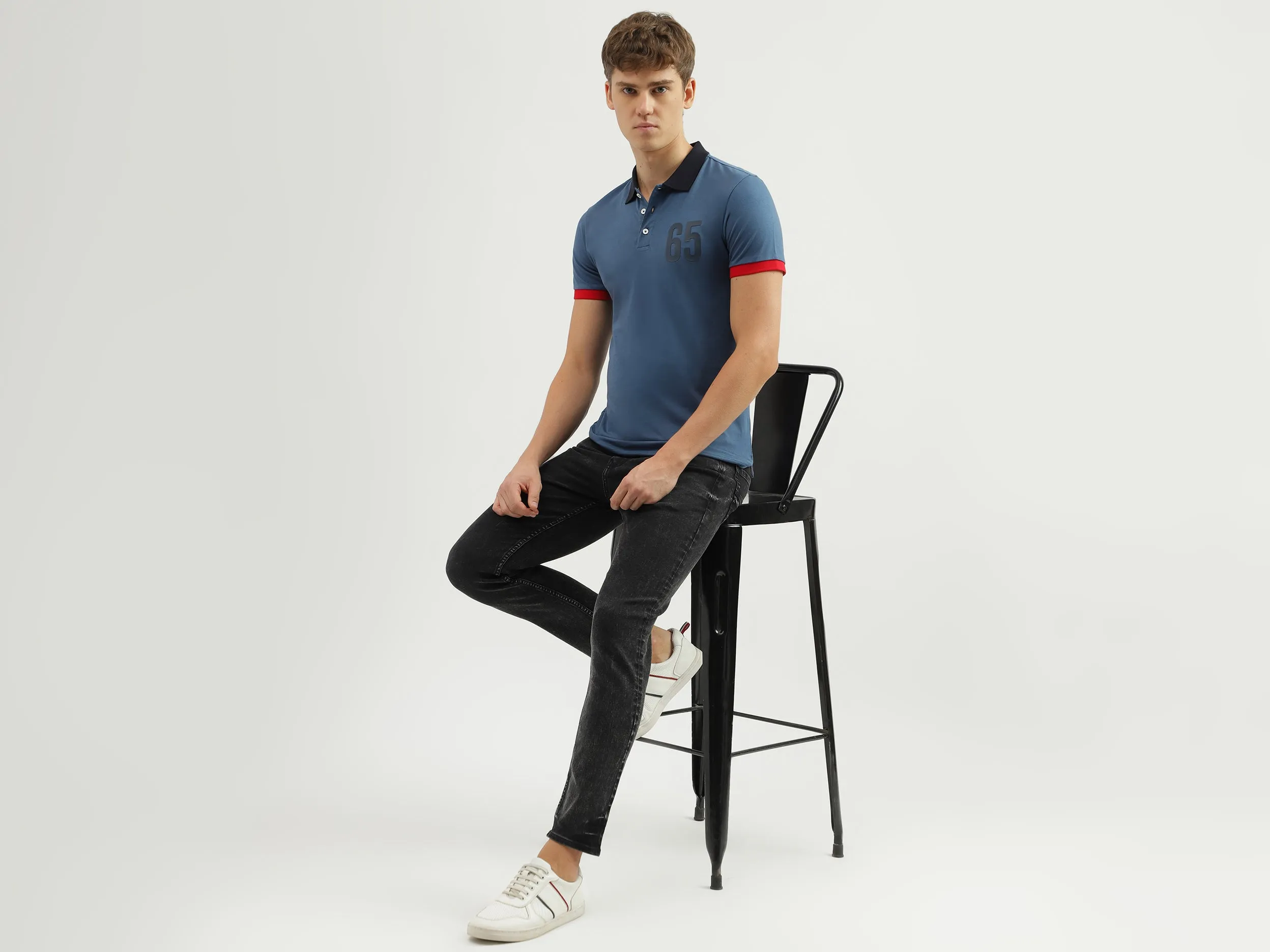 Men's Regular Fit Polo Neck Applique T-shirt