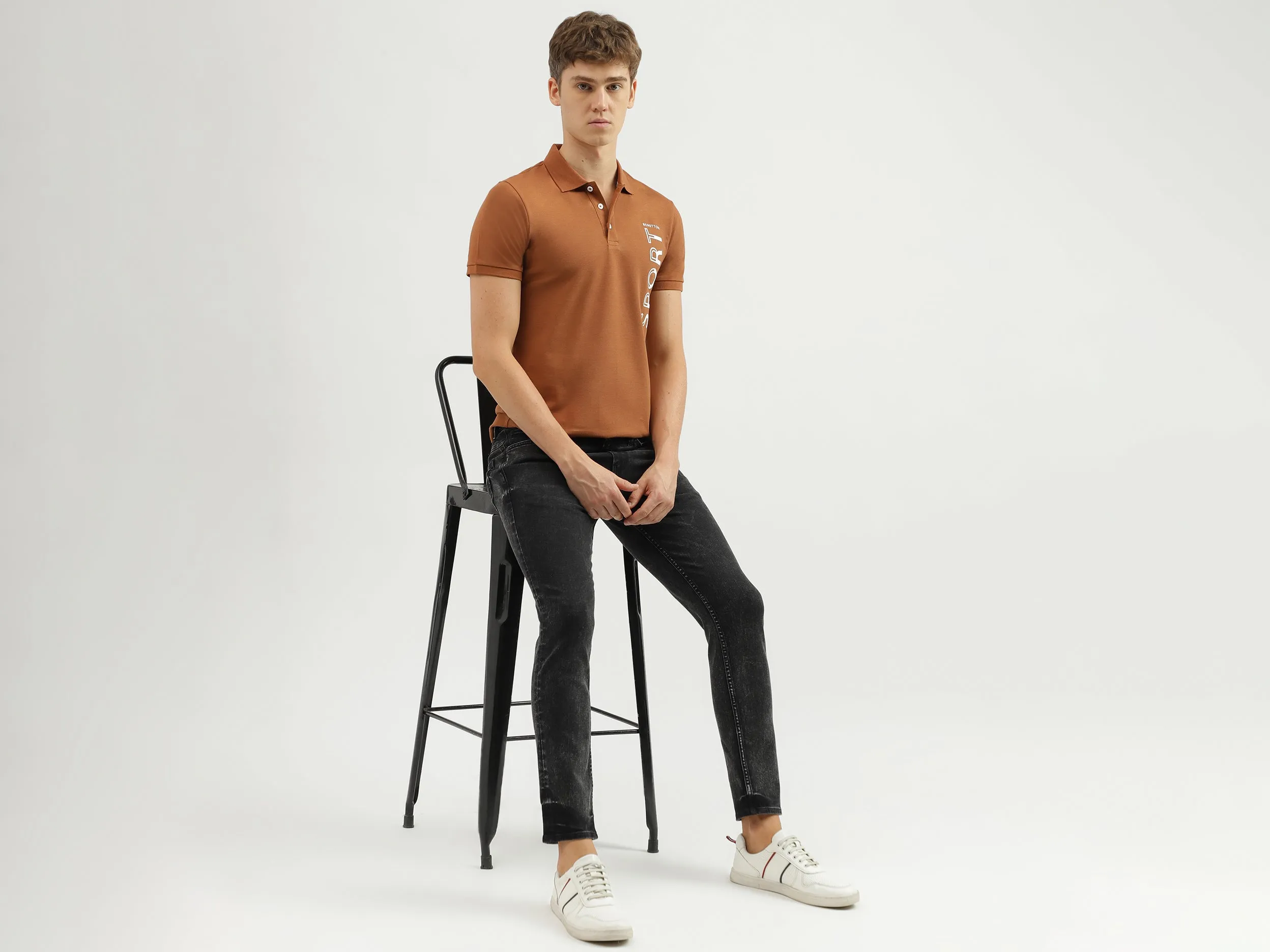 Men's Regular Fit Polo Neck Applique T-shirt