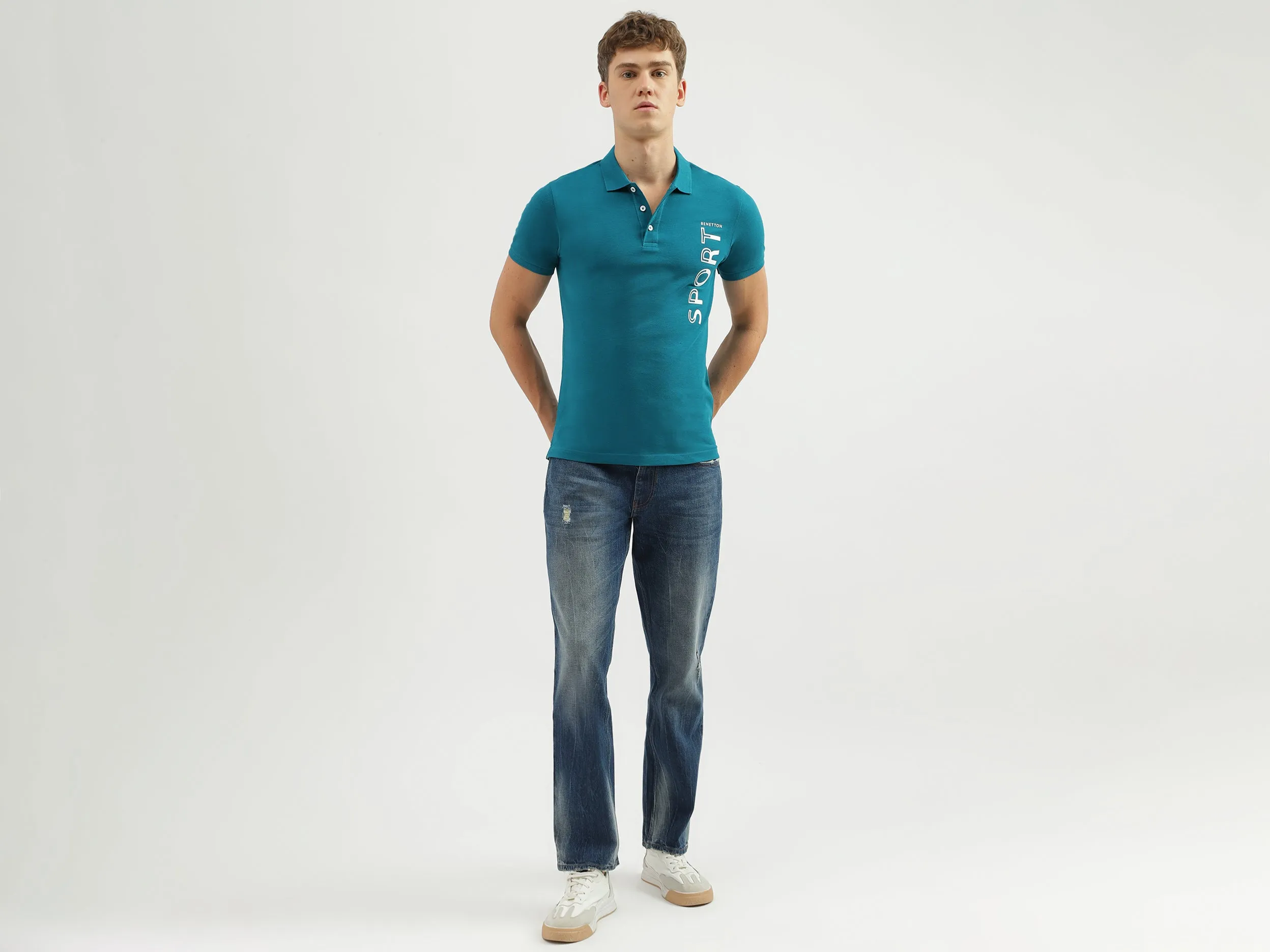 Men's Regular Fit Polo Neck Applique T-shirt
