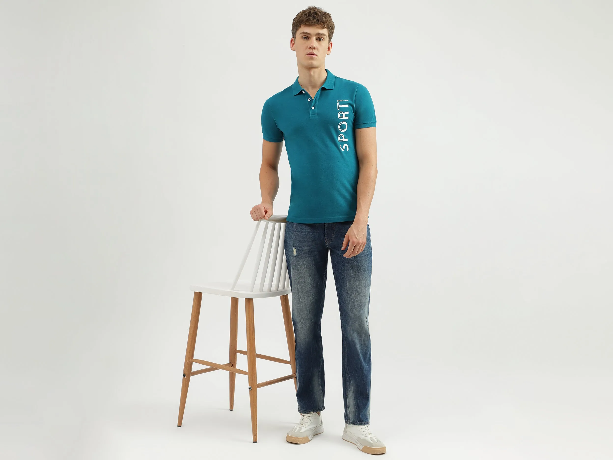 Men's Regular Fit Polo Neck Applique T-shirt