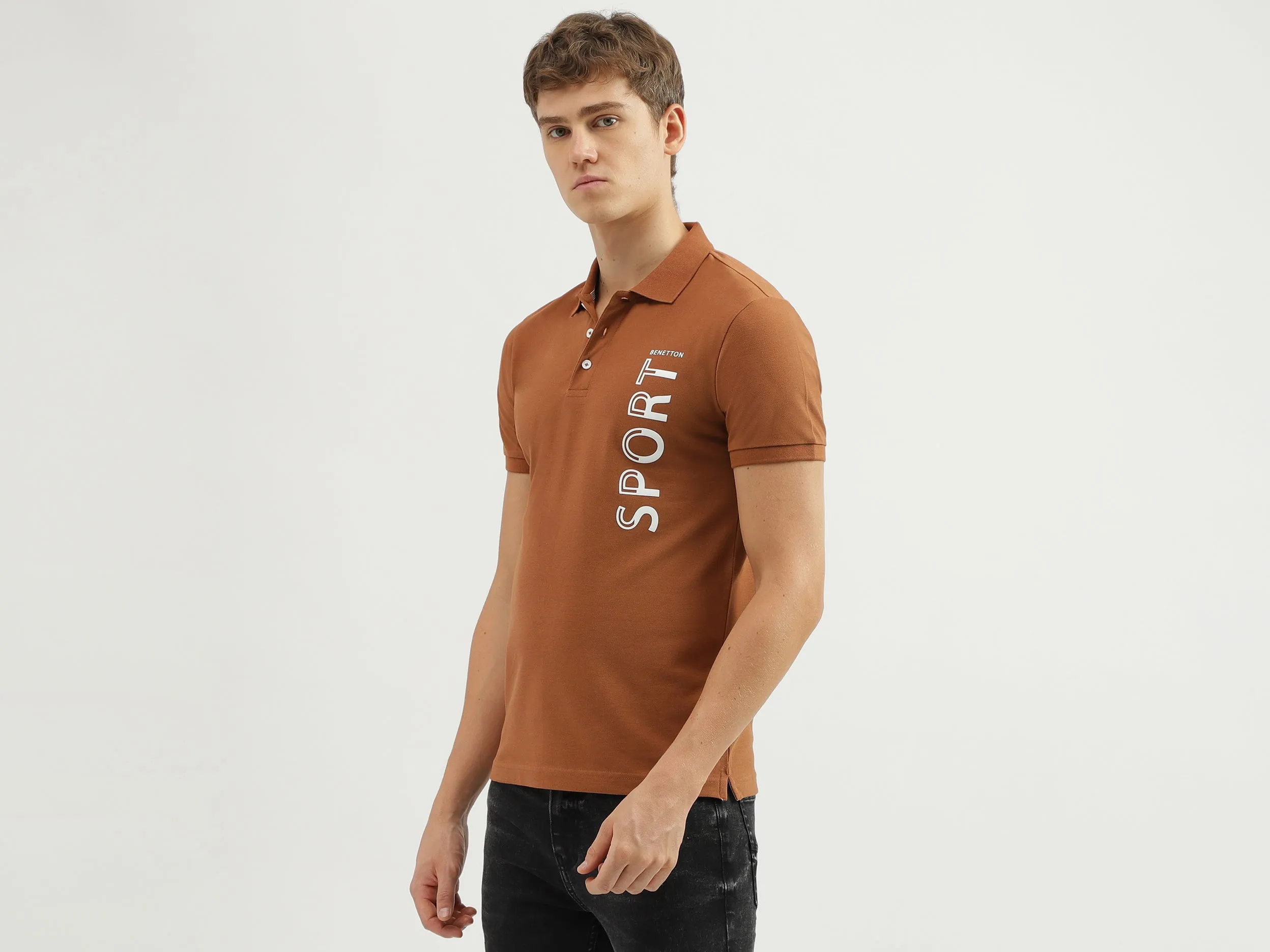 Men's Regular Fit Polo Neck Applique T-shirt