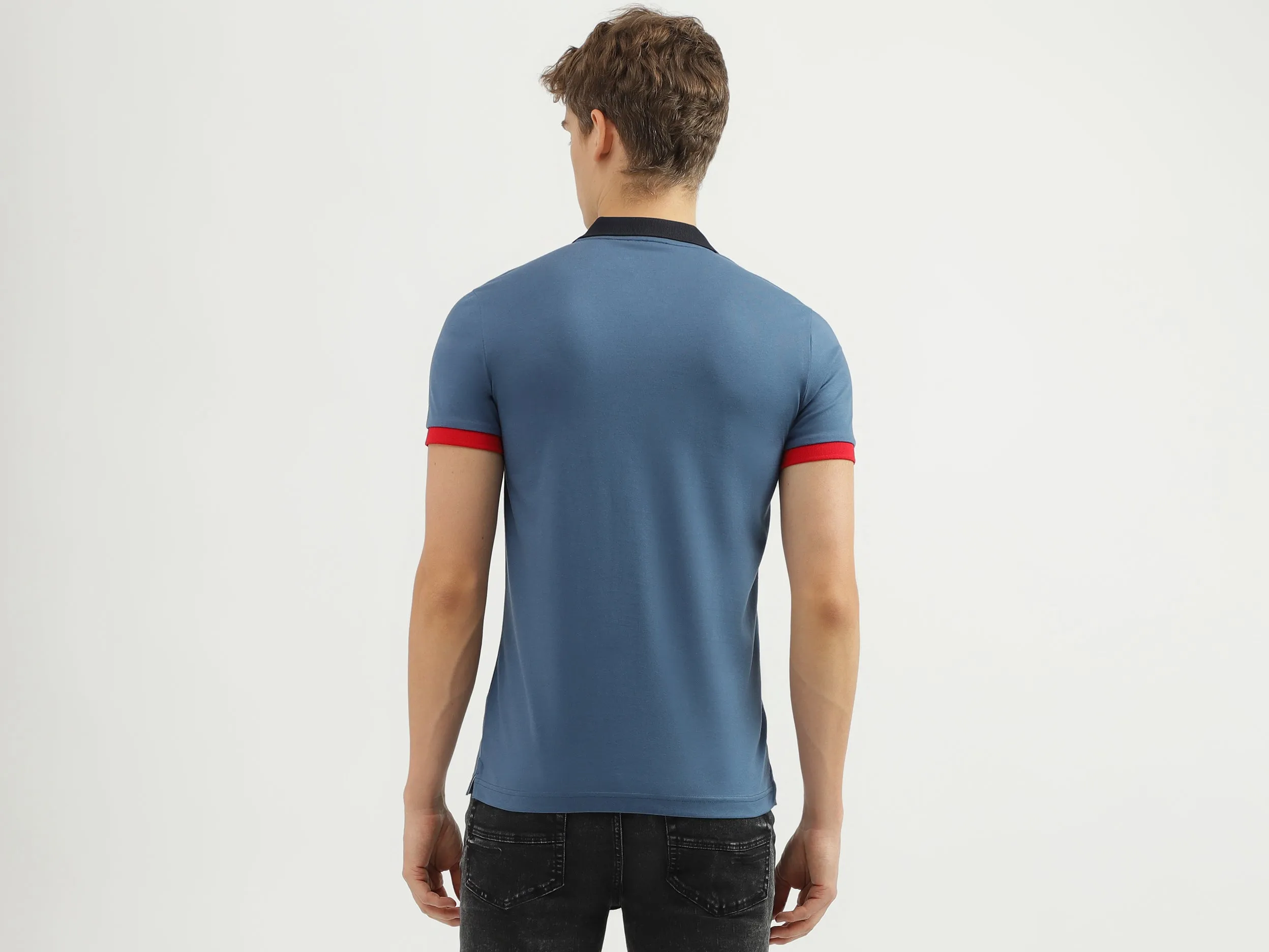 Men's Regular Fit Polo Neck Applique T-shirt