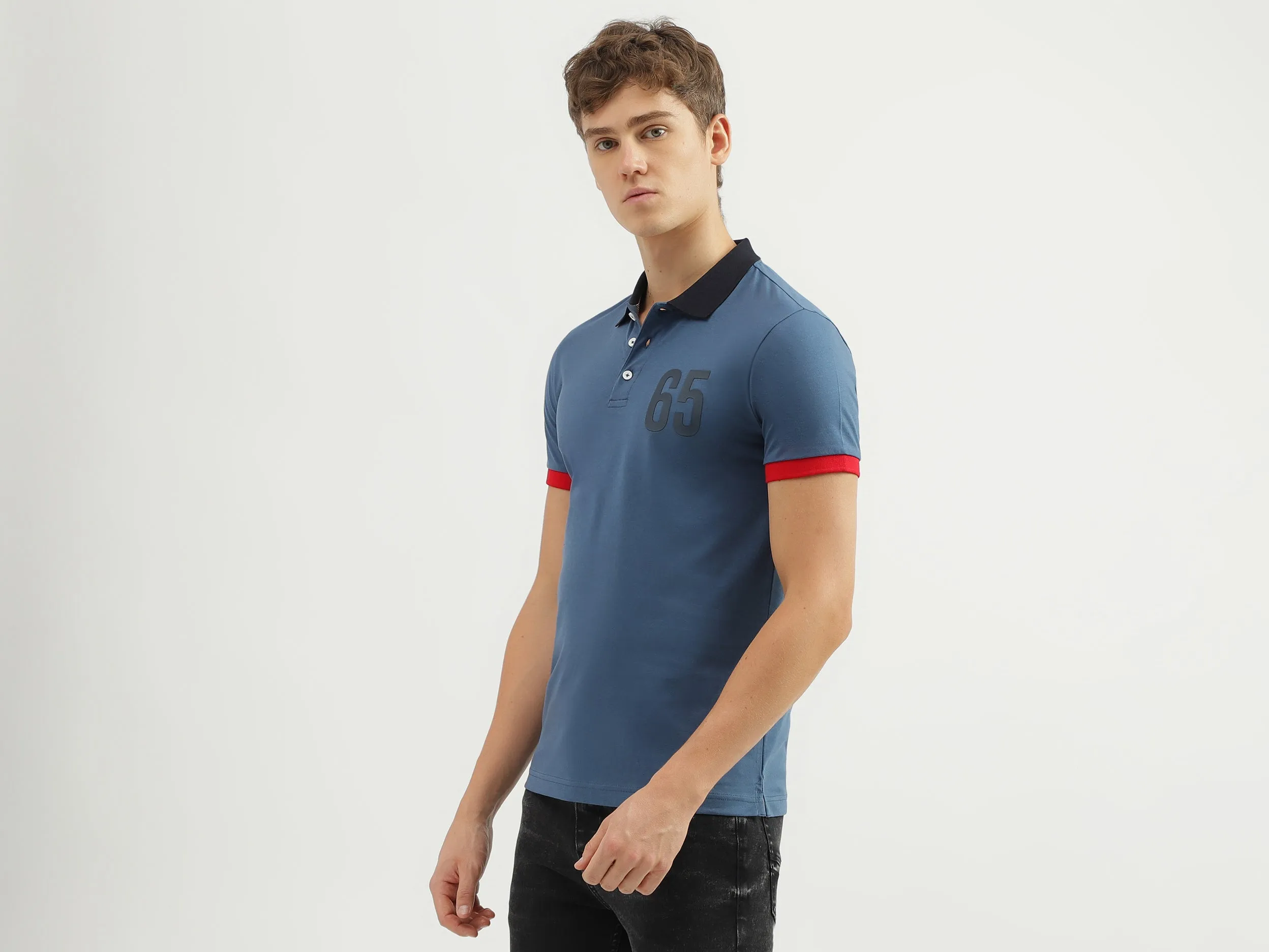 Men's Regular Fit Polo Neck Applique T-shirt