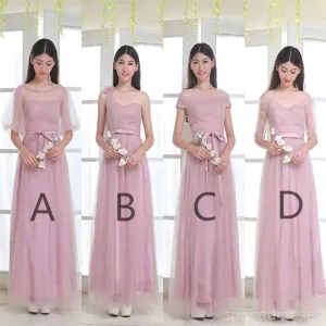 Mismatched Elegant Dusty Pink Soft Tulle Long Bridesmaid Dresses,BD013