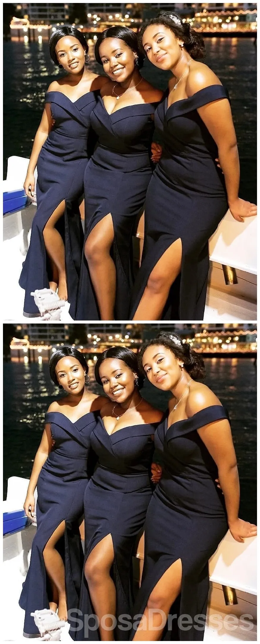 Off Shoulder Navy Side Slit Mermaid Cheap Long Cheap Bridesmaid Dresses Online, WG644