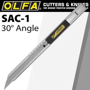 OLFA® Cutter: 9mm GRAPHIC ART KNIFE STAINLESS 30' ANGLED SNAP OFF (CTR SAC-1)