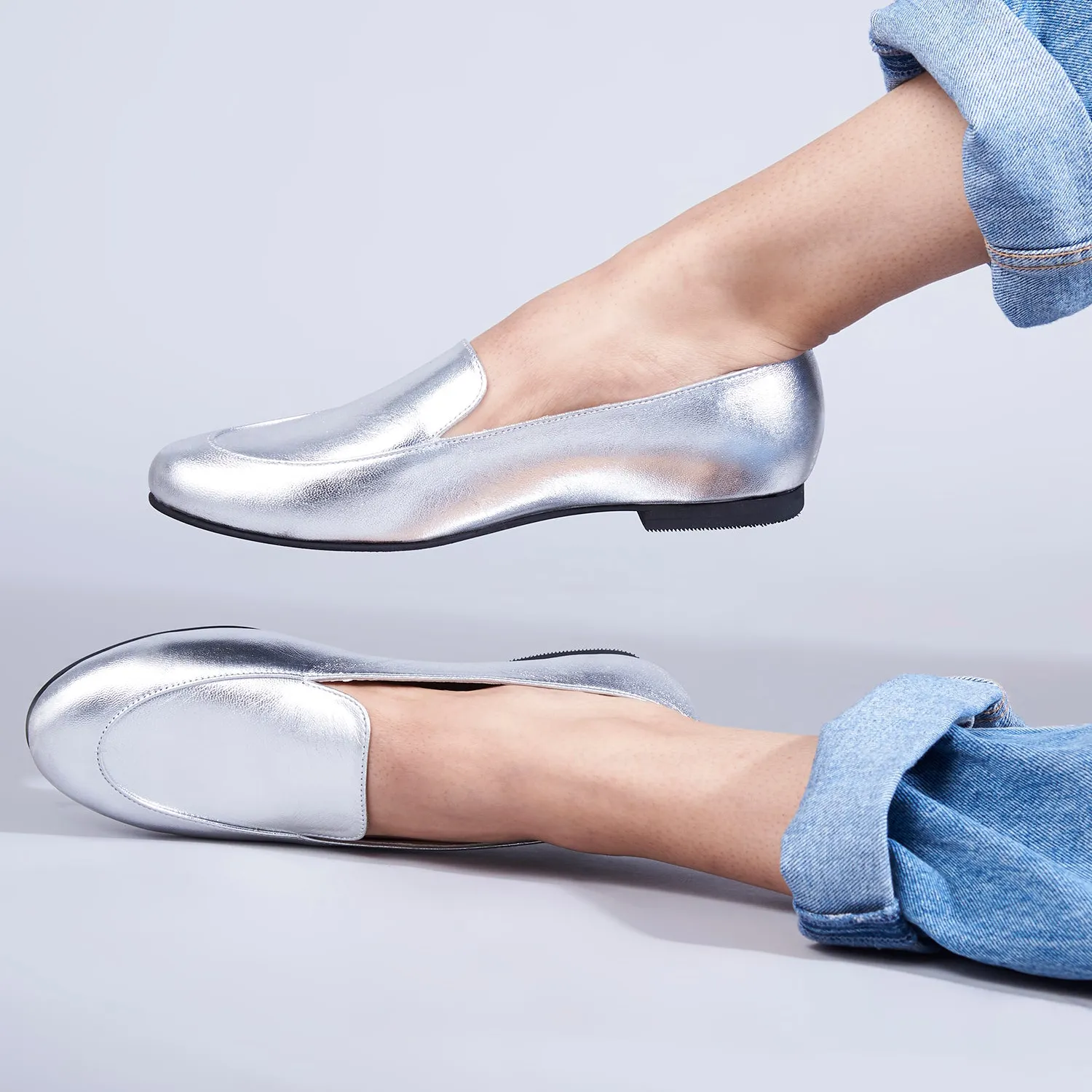 Olivia Silver Loafers For Women