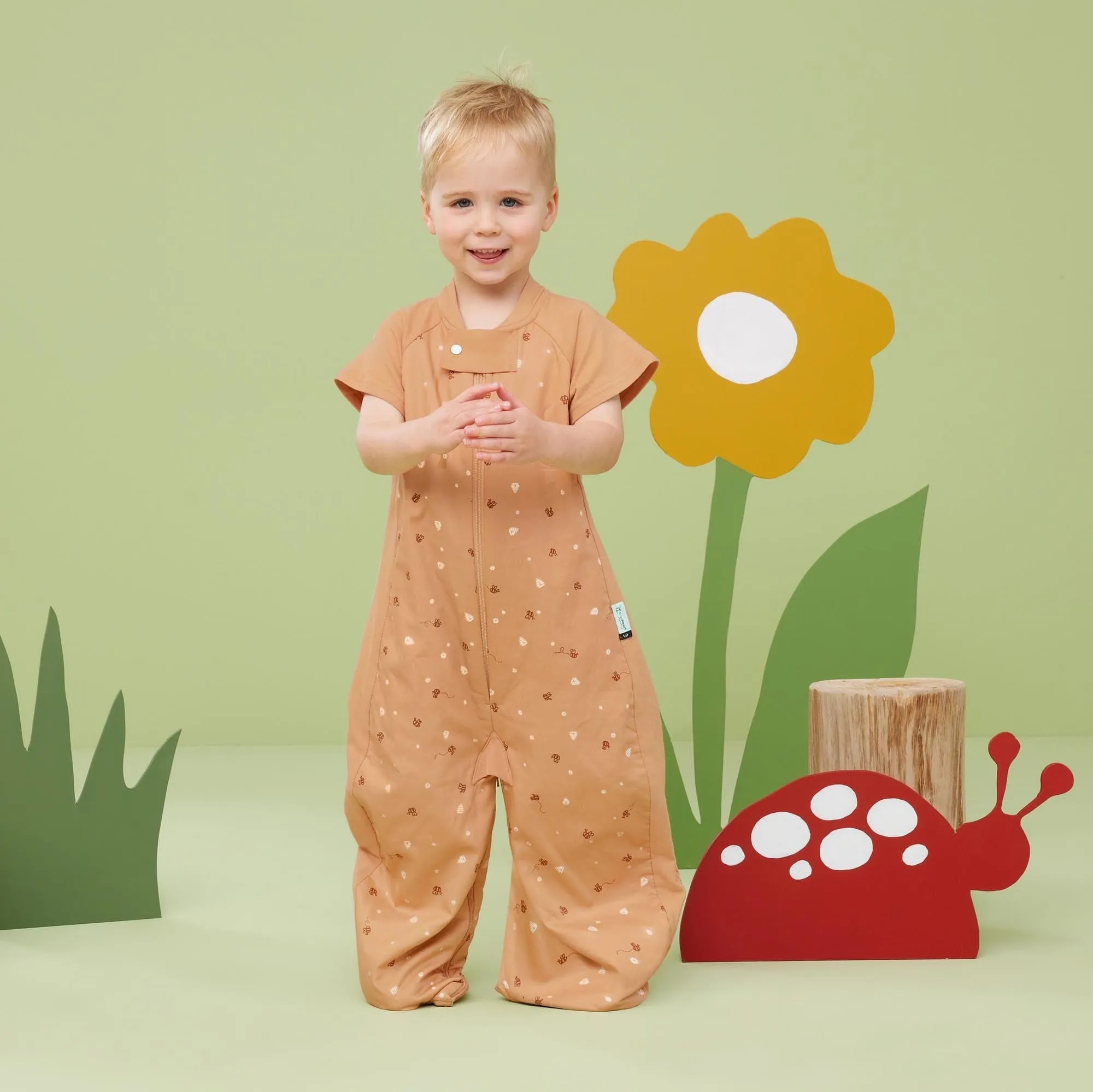Organic All Year Short Sleeved 2 in 1 Sleeping Suit Bag - Honey Bees