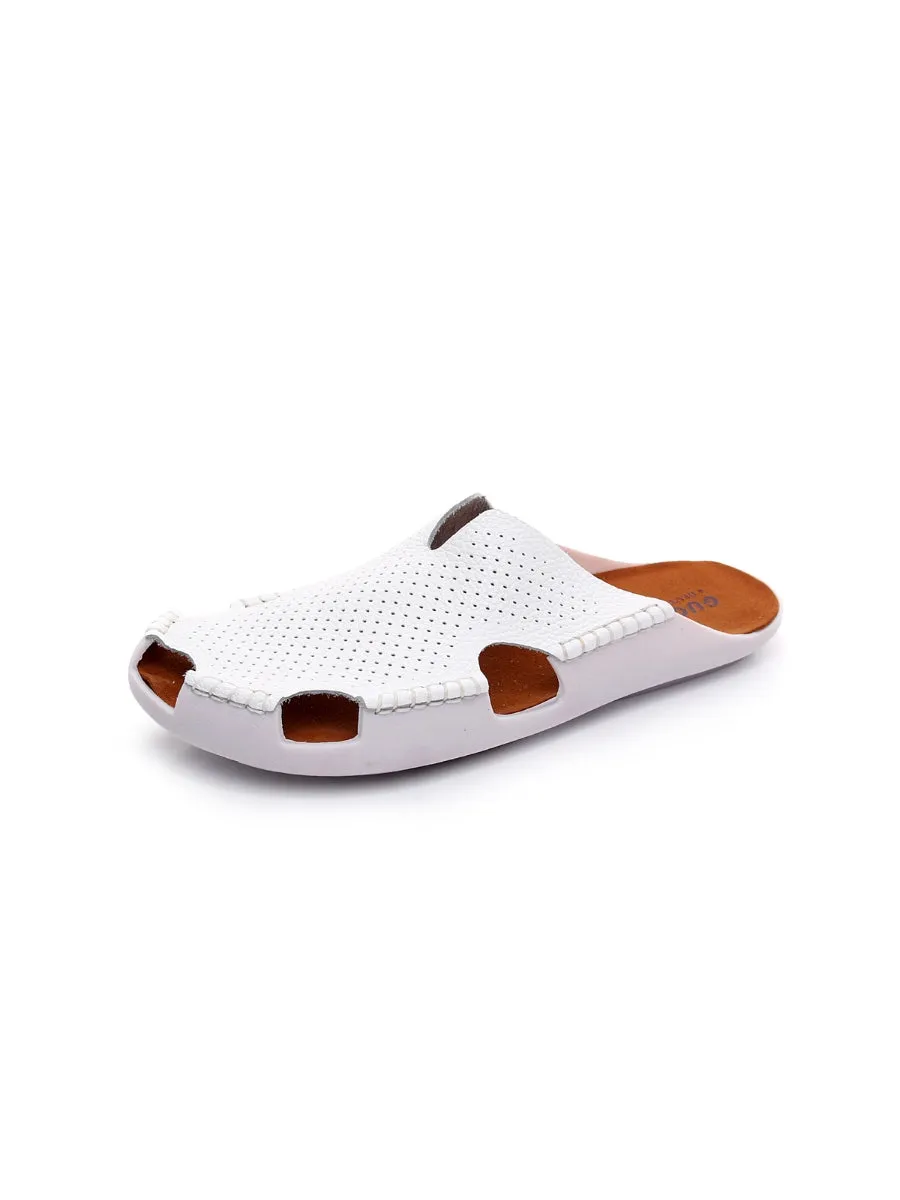 Perforated Cut-Out Genuine Leather Mule - White