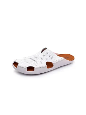 Perforated Cut-Out Genuine Leather Mule - White