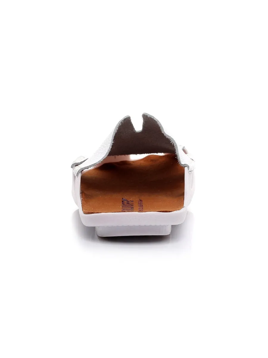 Perforated Cut-Out Genuine Leather Mule - White