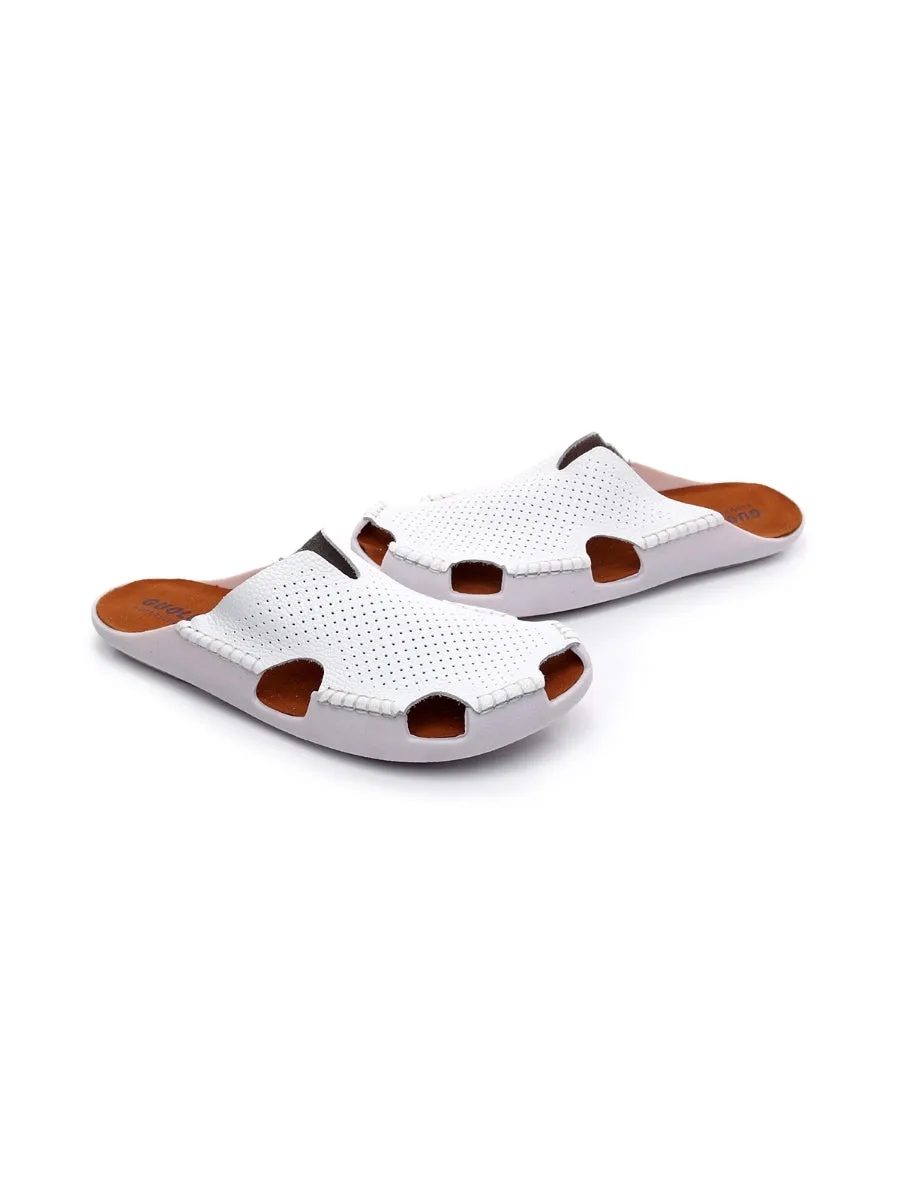 Perforated Cut-Out Genuine Leather Mule - White