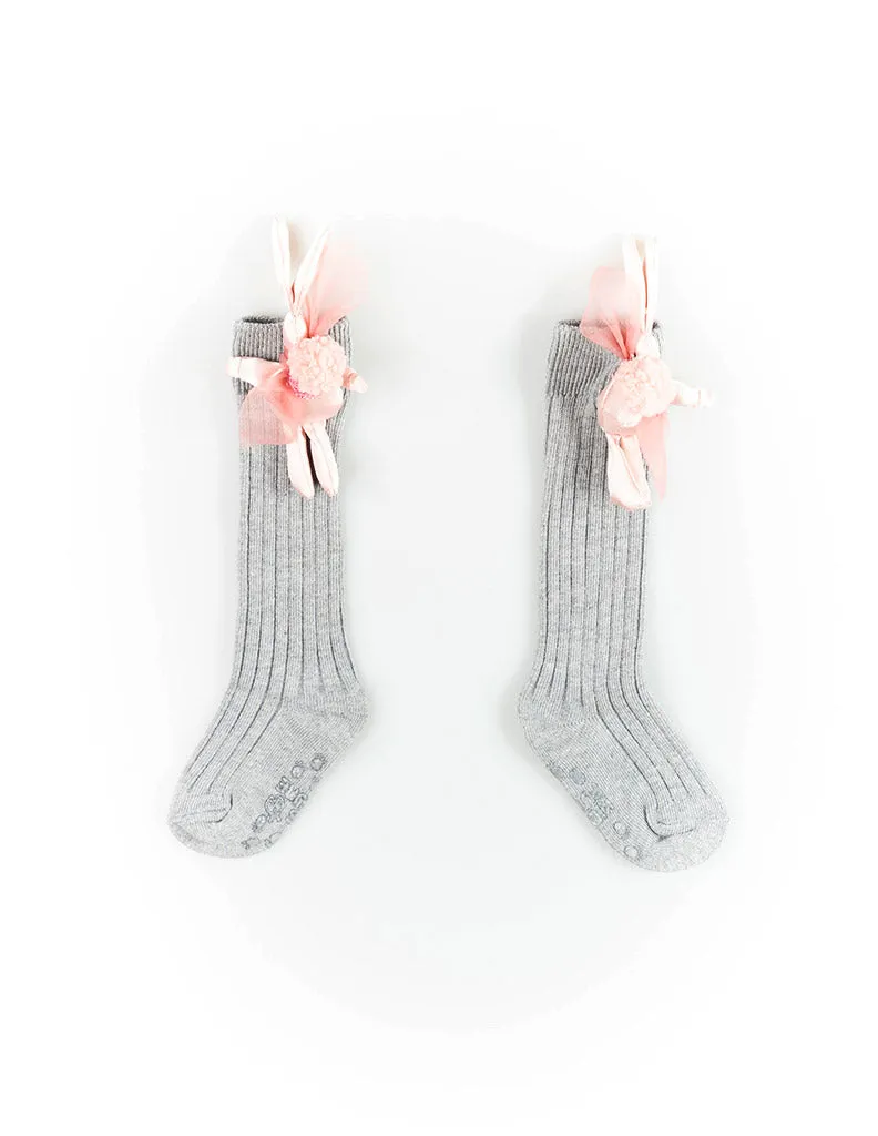 Pom Pom Bunny Knee Socks Grey