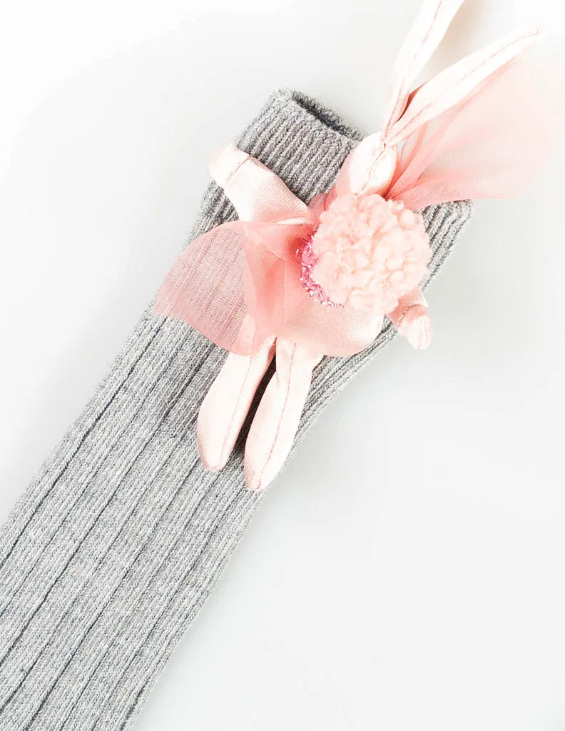 Pom Pom Bunny Knee Socks Grey