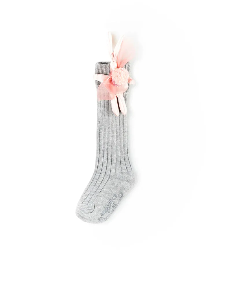 Pom Pom Bunny Knee Socks Grey