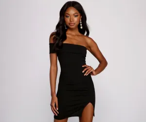 Ready To Ruche Off Graceful The Shoulder Mini Dress