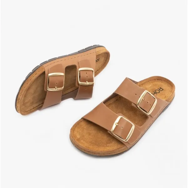 Rohde 5865 Womens Leather Mule Sandals Brown
